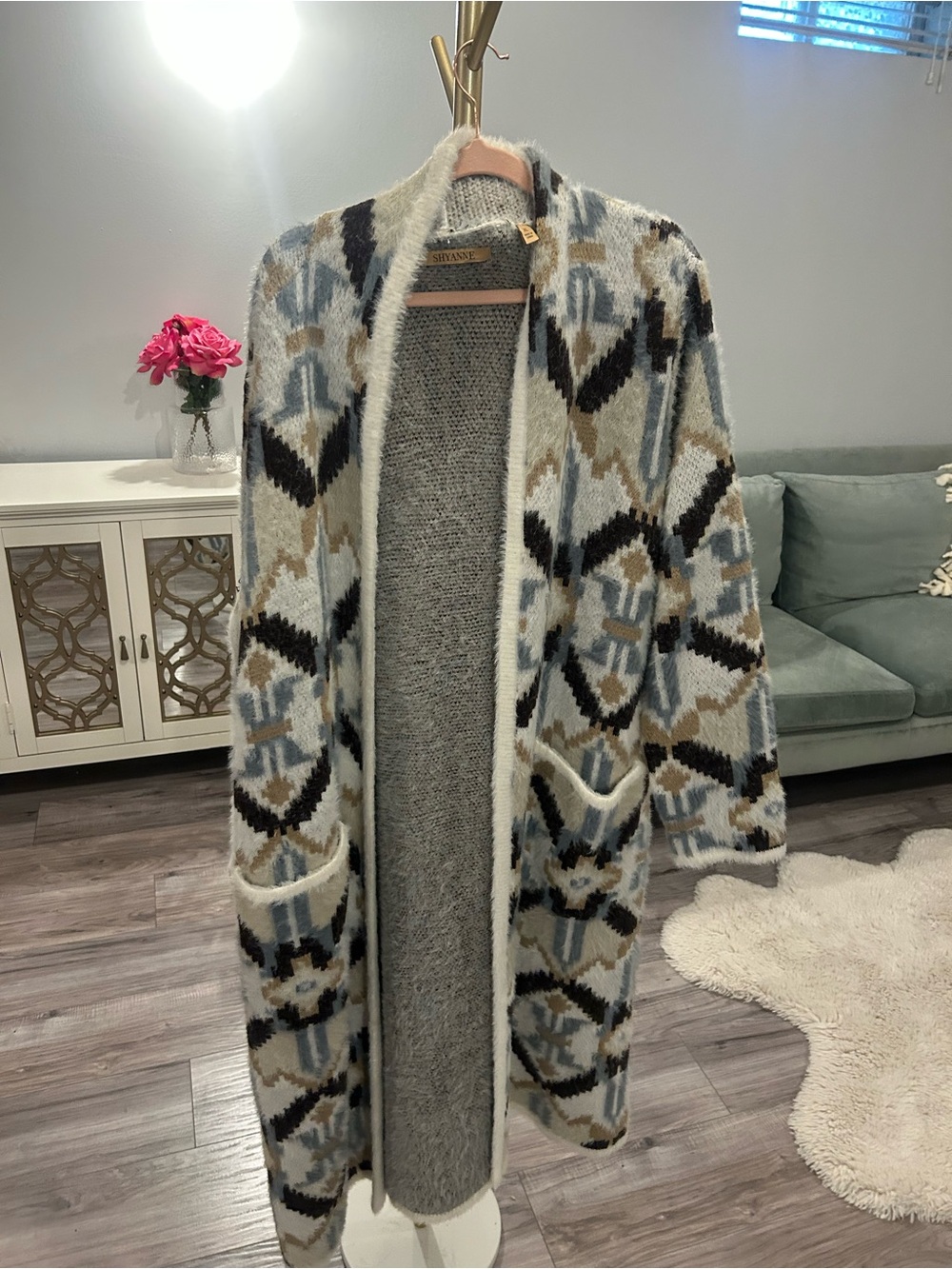 Shyanne Fuzzy Knit Cardigan in Cream and Light Brown
